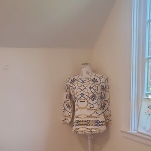 J. McLaughlin White and Blue Blouse